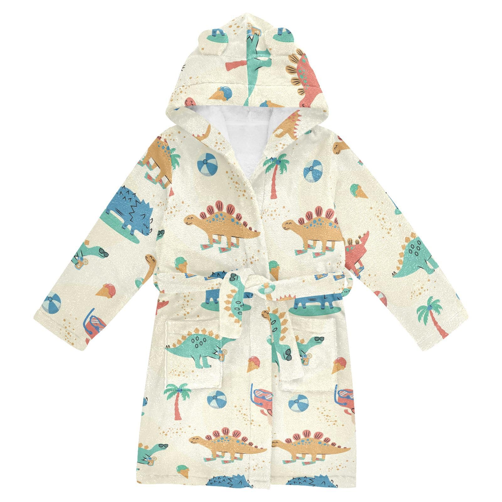 WIFIU Toddler Baby Hooded Bathrobe for Boys Girls Halloween Autumn Pumpkins Dice Dinosaurs Sea Beach Pattern Printed, Soft Plush Bath Towel Robe with 2 Pockets for 10-12 Years