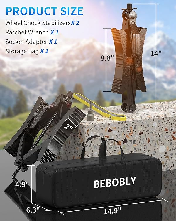BEBOBLY Camper RV Wheel Chock Stabilizer 2 Sets, Heavy Duty X-Shaped Camper Wheel Chocks with Wrench for Travel Trailer, Fits 3.5" to 12" Wheel Gaps, Anti-Move Tire Wheel Chock by BEBOBLY - Image 2
