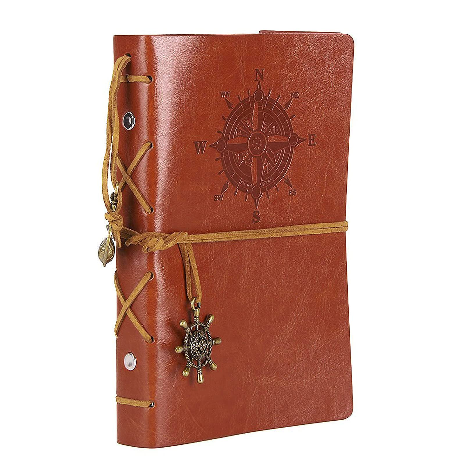 NectaRoy Retro Vintage Denizcilik Defteri Klasik PU Deri Kapak Not Defteri Seyahat Günlüğü Seyahat Dergisi Doldurulabilir Eskiz Defteri Spiral Halka Binder Günlüğü Boş Sayfalar, Astarsız Kağıt, Retro Kolye, Klasik Kabartmalı (130x185 mm, Kahverengi)