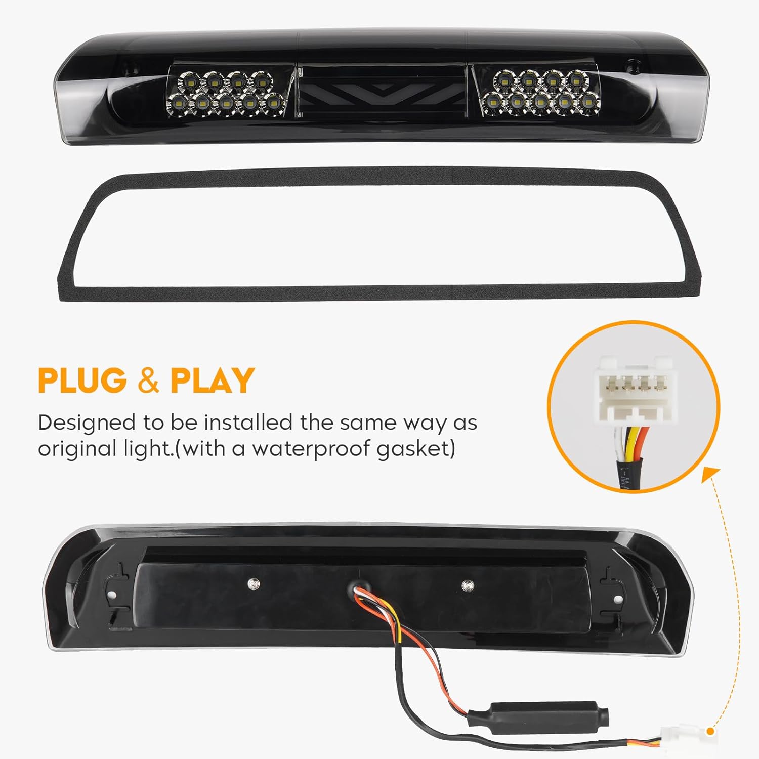 LED Tail Light + 3rd Brake Light Kit Fit for Dodge RAM 1500 2002-2006, for Dodge RAM 2500 3500 2003-2006, High Mount Stop Light Rear LED Taillight, Black Housing Smoke Lens