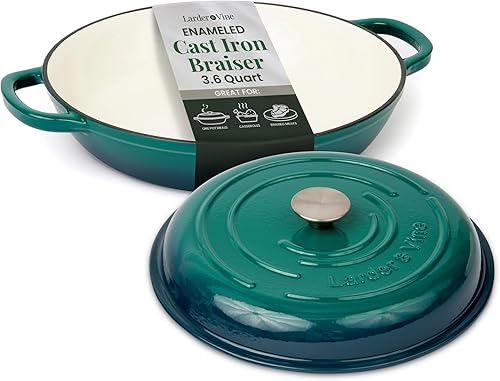 Larder & Vine Estofador de hierro fundido esmaltado con tapa, cazuela de hierro fundido 3.6QT3.4L (Bondi) Larder & Vine Estofador de hierro fundido esmaltado con tapa, cazuela de hierro fundido 3.6QT3.4L (Bondi)