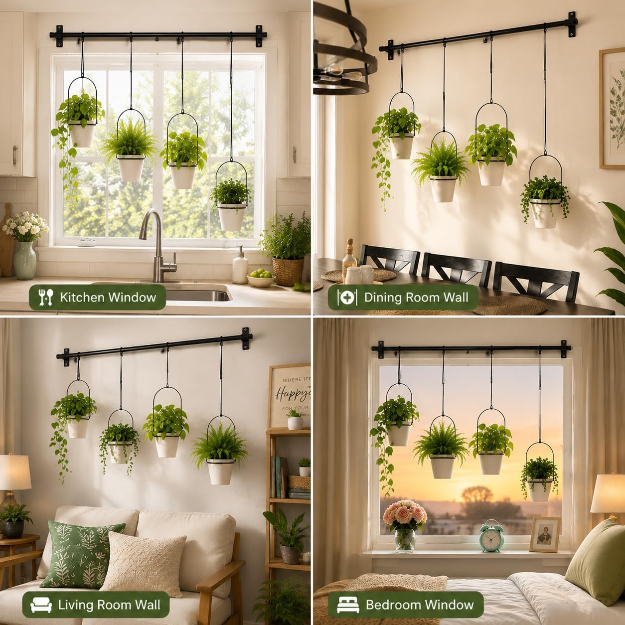 Adjustable Hanging Window Planter with 4 Pots, Space Saving Indoor Herb Garden Plant Hanger, Metal Vertical Plant Rack for Kitchen, Balcony & Home Deco41in-4 Flower pots