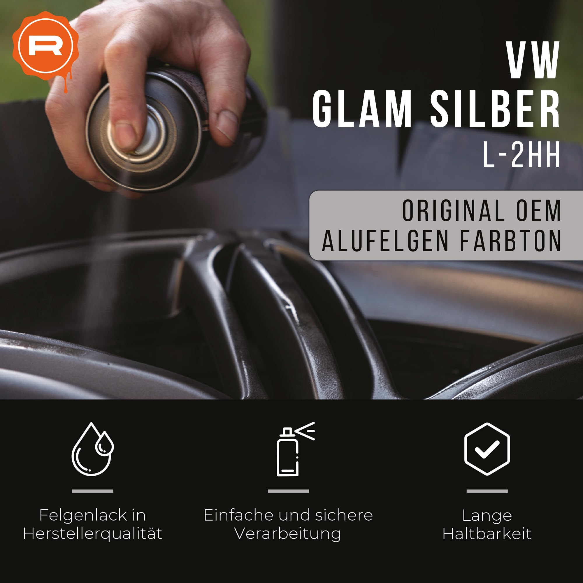 Felgenlack | passend für Farbton VW glam silber L-2HH | High-Solid | 1K Original OEM Felgenlack | Lackdose 1000 ml | für Reparatur- als auch Komplettlackierung
