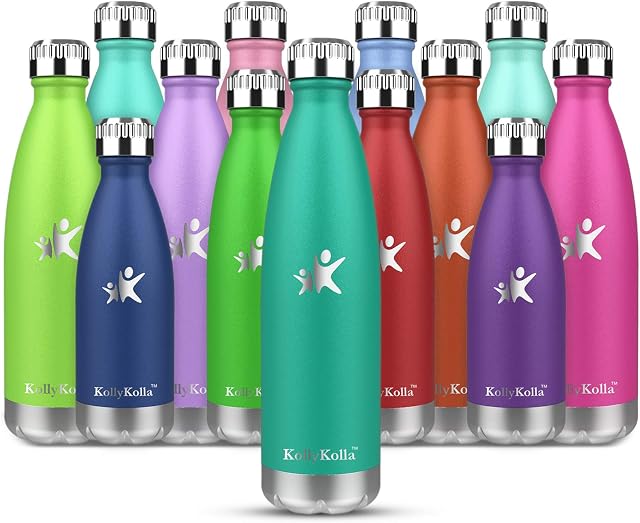 KollyKolla Stainless Steel Water Bottle Kids, Boys, Girls, Insulated Water Bottle, BPA Free Reusable Sports Drinks Bottle, Double Walled Vaccum Metal Water Bottles, Keep Hot for 12H & Cold for 24H