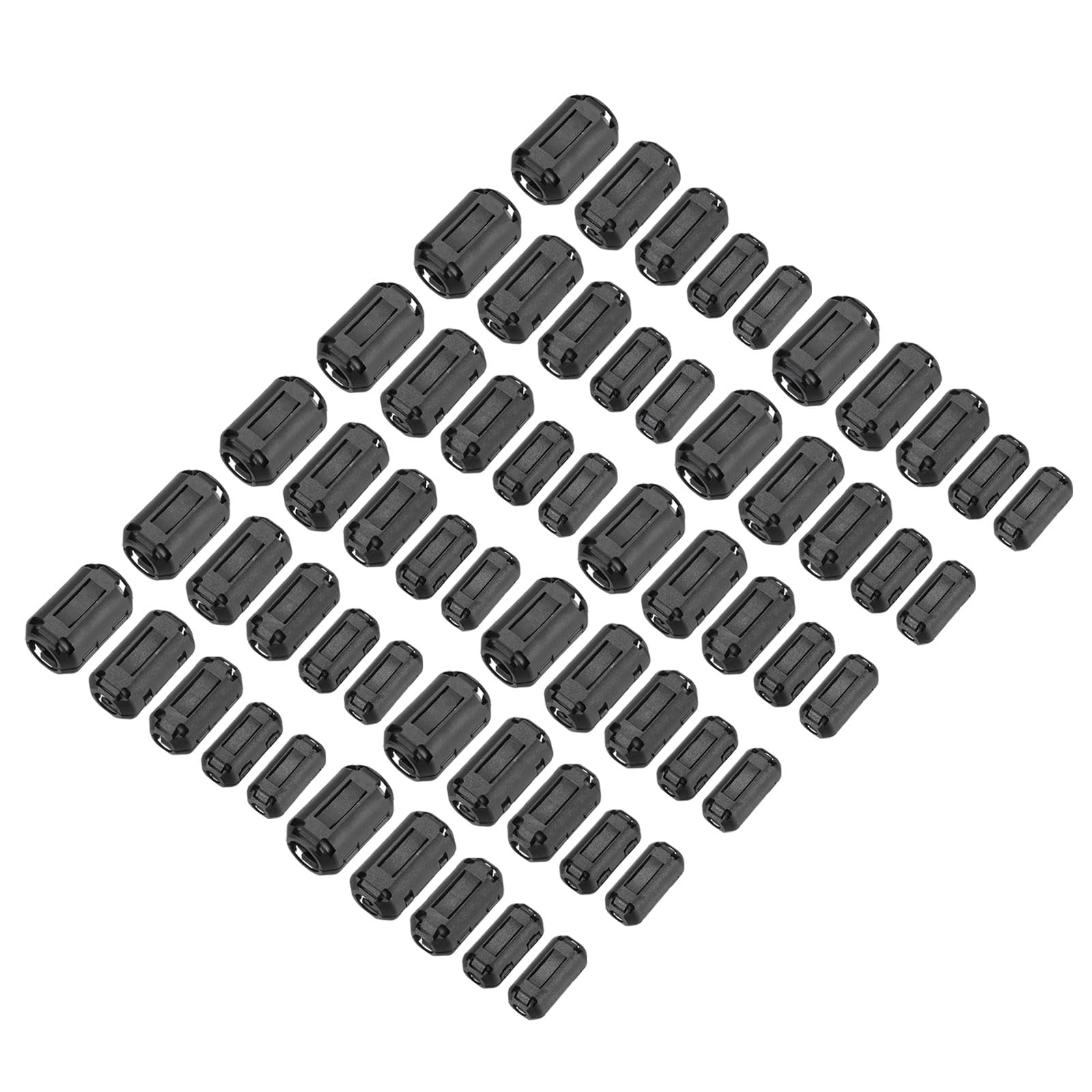 MECCANIXITY 60Pcs 5 Sizes Clip-on Ferrite Ring Core, Ferrite Beads EMI RFI Noise Cable Clip for 3.5mm/5mm/7mm/9mm/13mm Diameter Cable, Black