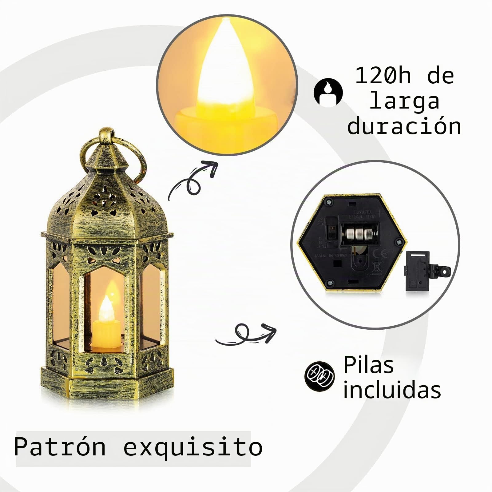 Romadedi Farolillos dorados para decoración de mesa de boda, juego de 10 mini farolillos para colgar, con velas LED para decoración de fiestas, Navidad, Ramadán, jardín, balcón, exterior, oriental
