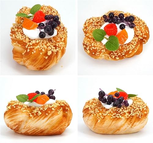 Miniatura 4 de GiftYou Paquete de 2 Pan de frutas falsas y alimentos artificiales, réplica de postres falsos para exhibición de accesorios de cocina y panadería