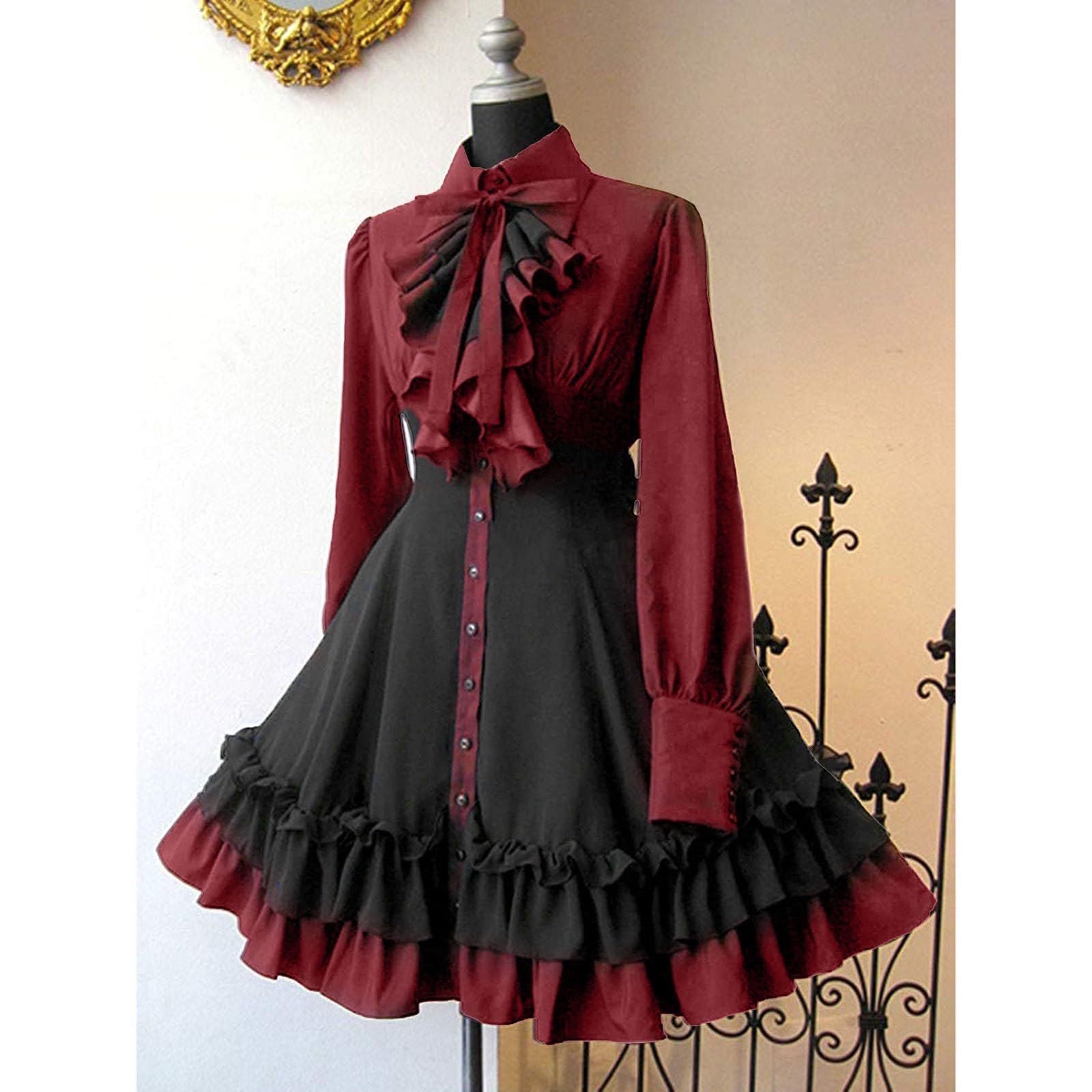 Nowa sukienka damska z rękawami trąbkowymi jednokolorowa, długa sukienka księżniczki, na cosplay, na bal, na imprezę, elegancka na uroczyste imprezy