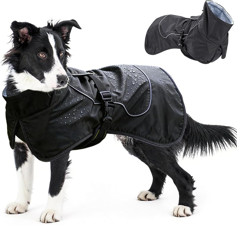 Capa de Chuva para Cães com Forro de Veludo, Impermeável e com Faixas Refletivas skmeditec (XL)