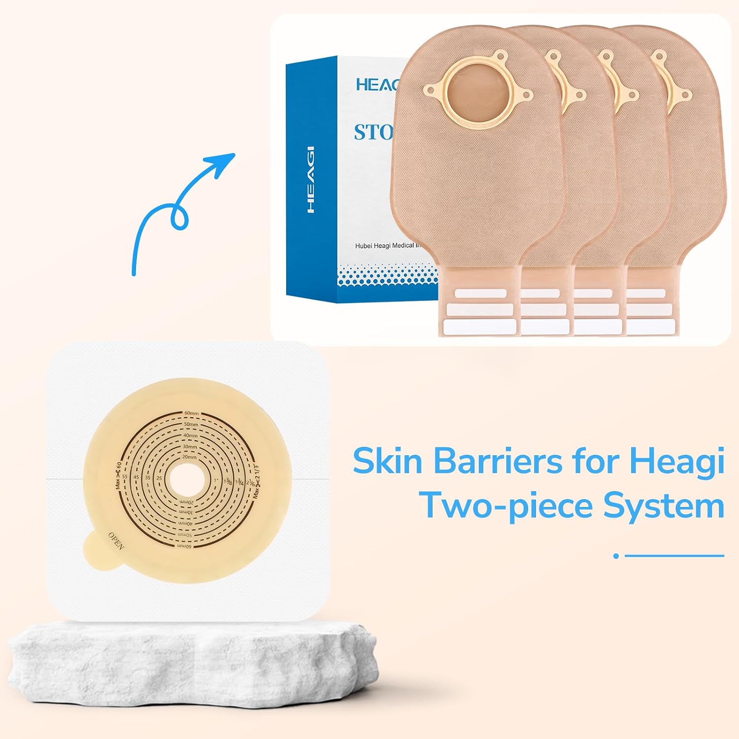 10 PCS Skin Barrier with Non-Woven Border for Two-Piece Colostomy Bags, Cut-to-Fit, 60mm Max – Flat Skin Barrier for Comfortable, Gentle Wear