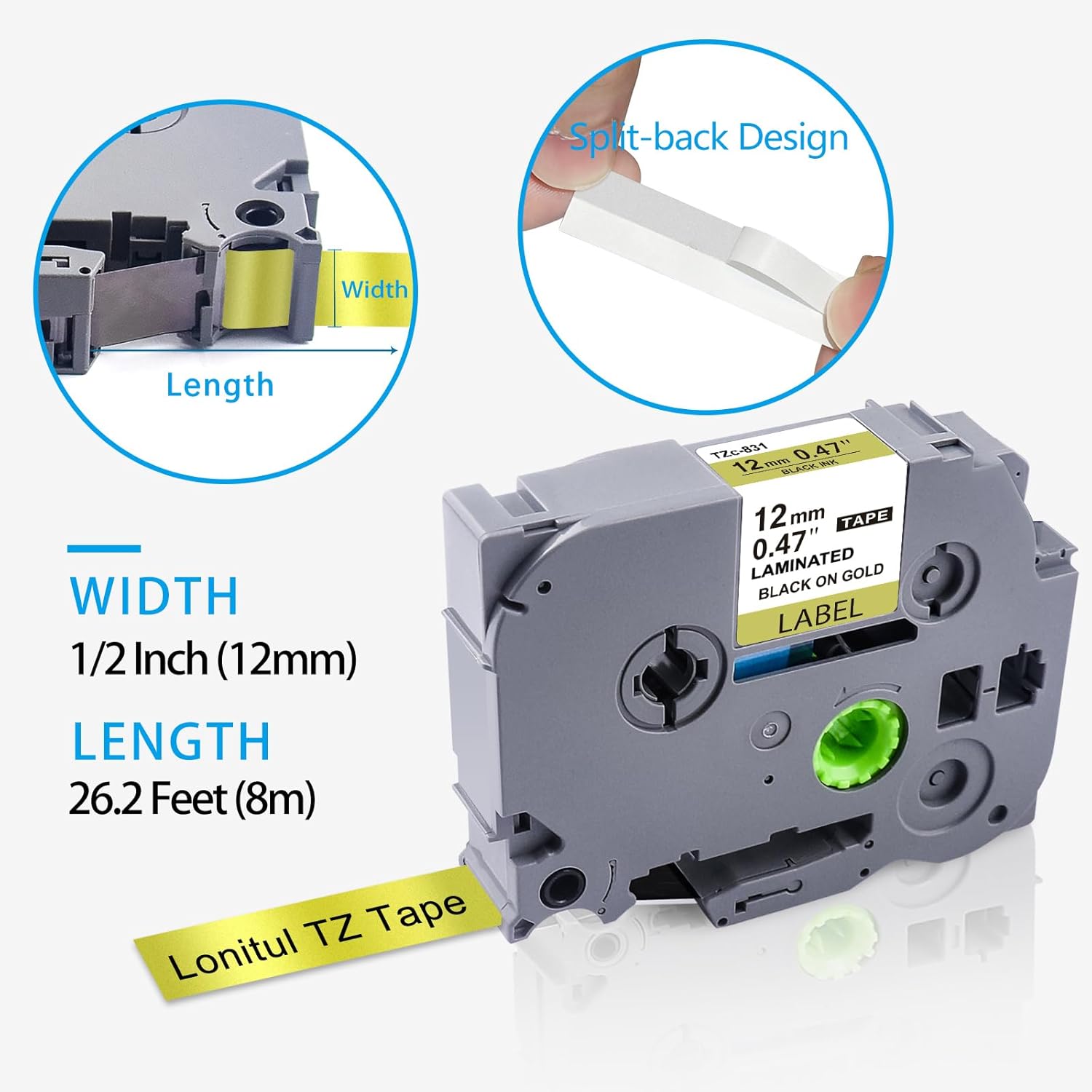 3-Pk 12mm TZ Labels Tape Compatible with Brother Ptouch TZe-231 335 831 Label Maker Tape 12mm 0.47" Laminated White/Black/Gold, Work for Brother Ptouch Label Maker PTD200 PTD400 PT1280 PT1880 - Image 5