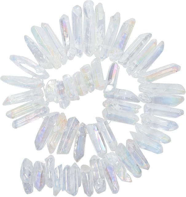 Amogeeli Titanium Coated Rock Crystal Points Quartz Top Drilled Stone Loose Beads for Jewelry Making