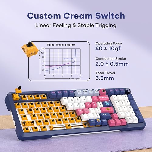 Miniatura 4 de RisoPhy Teclado mecánico inalámbrico, 98 teclas RGB Junta 2.4GHzWiredBluetooth teclado con interruptor lineal de alta fidelidad personalizado,