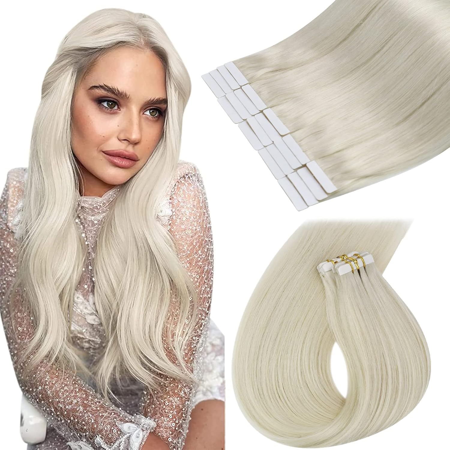 Sunny Tape in Hair Extensions 60 Platinum Blonde Invisible