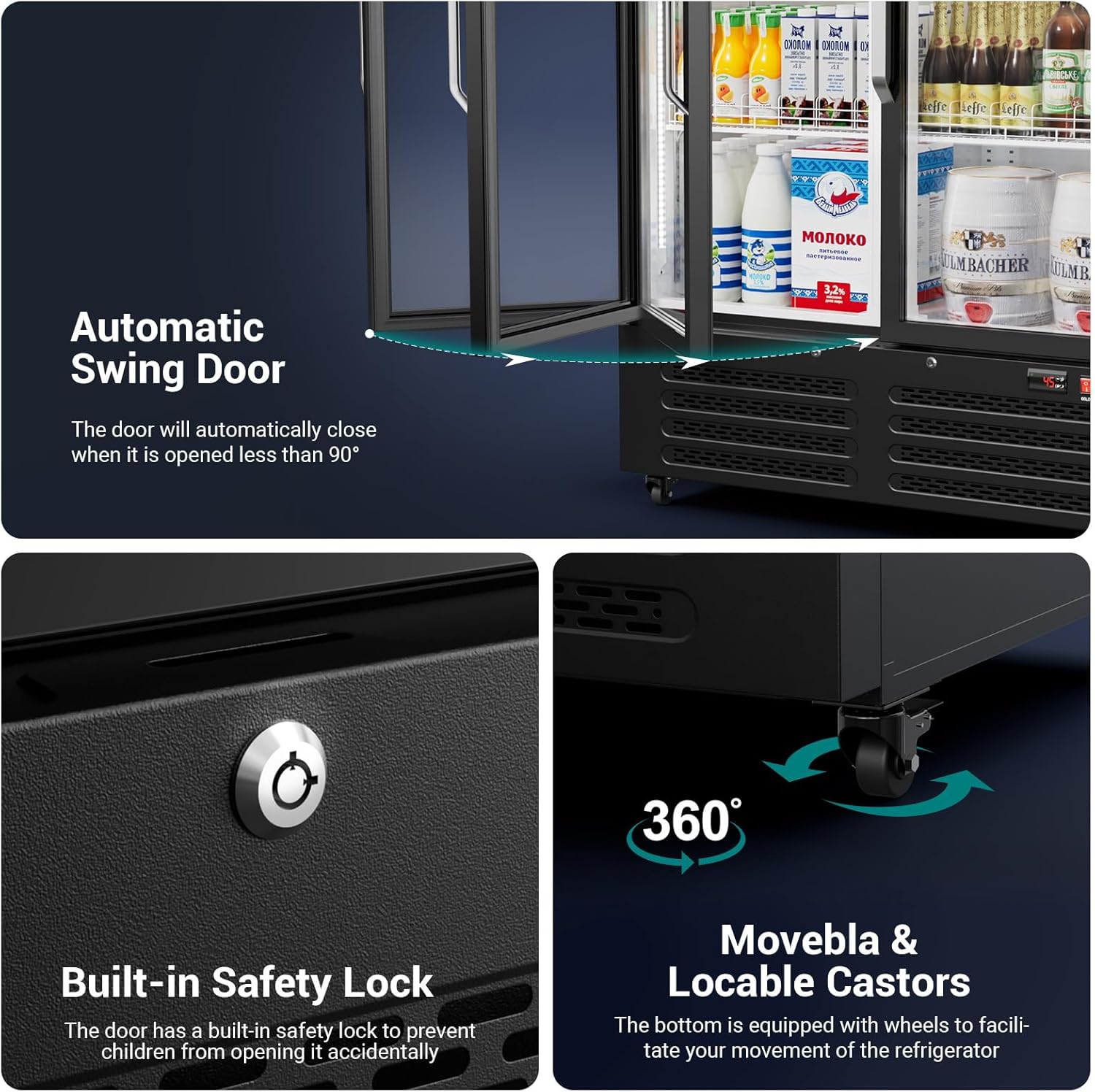 ETL & DOE Certified Commercial Beverage Refrigerator, Commercial Display Fridge with Glass Door, Upright Merchandiser Refrigerator Cooler with Front LED Light for Stores, Restaurant, Office