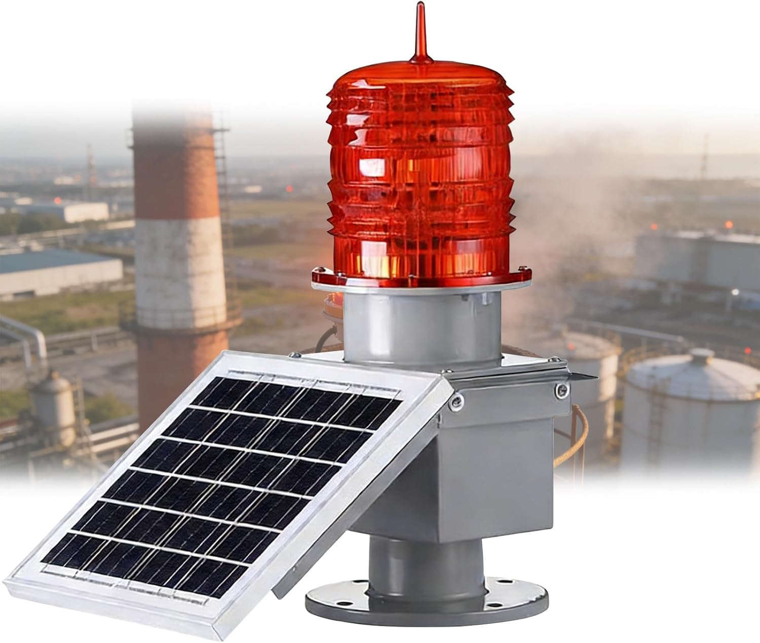 Aviation Obstruction Light, 15W Solar LED Aviation Low Intensity Strobe Obstacle Beacon with Photoelectric Tube, for Rooftop Fishing Boat Bridges/Urban High-Rise Buildings GZ155