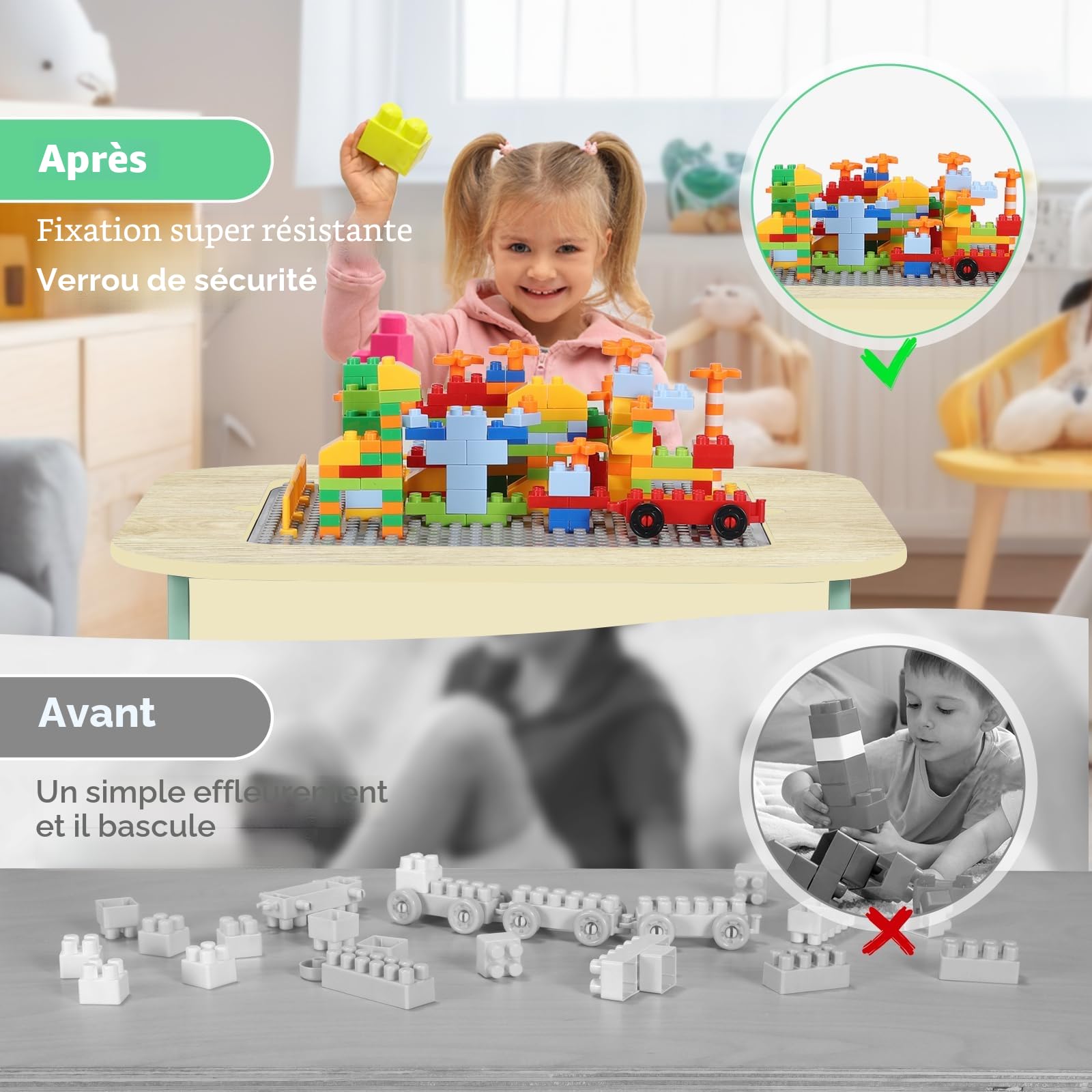 MAMIZO Table pour Enfant avec 2 pcs Chaises, Chaise et Table, Tableau Double Face, Ensemble de Table et Chaises,Tableau des Blocs de Construction,Bureau Enfant, Vert