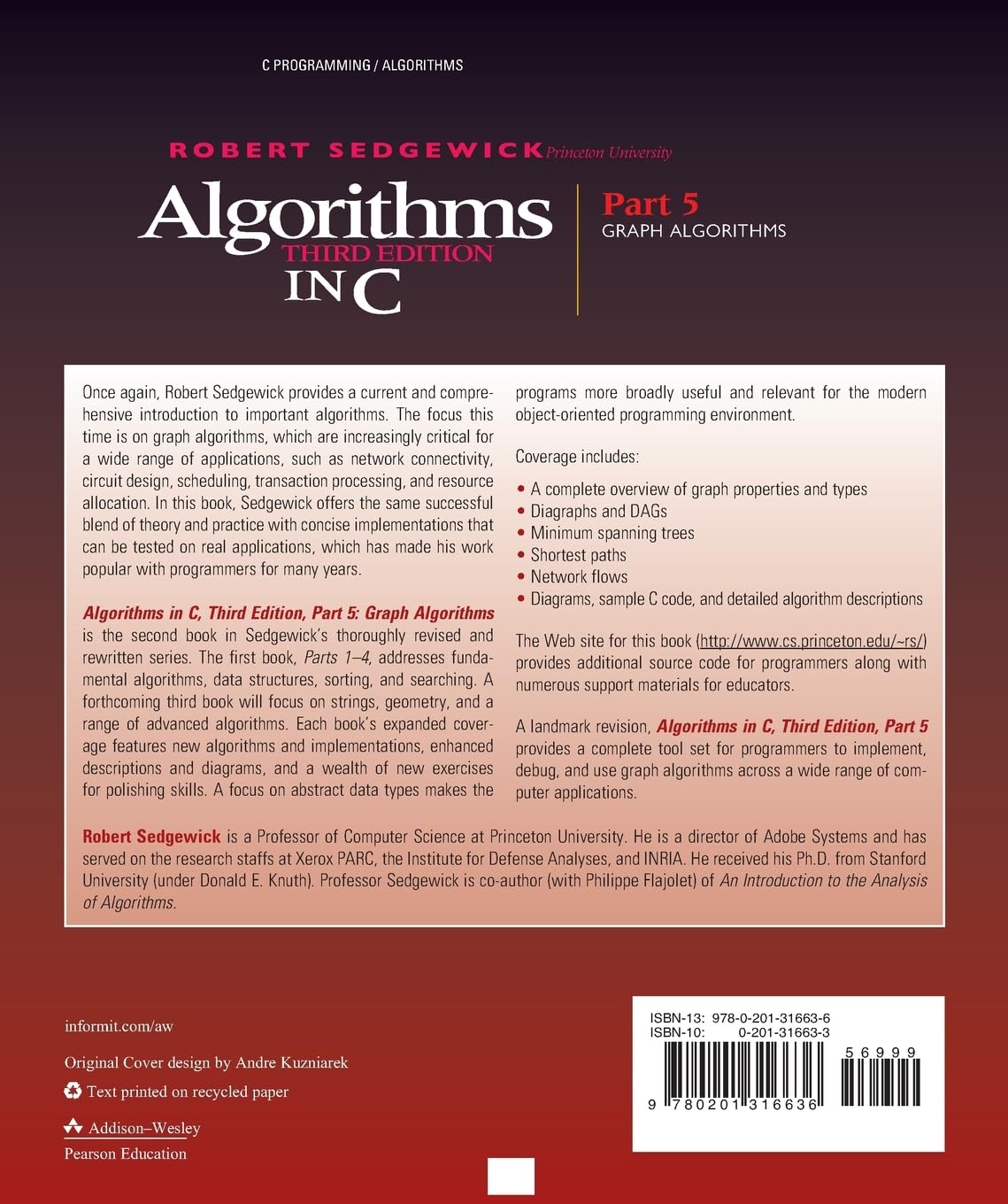 Algorithms in C, Part 5: Graph Algorithms [Lingua inglese]