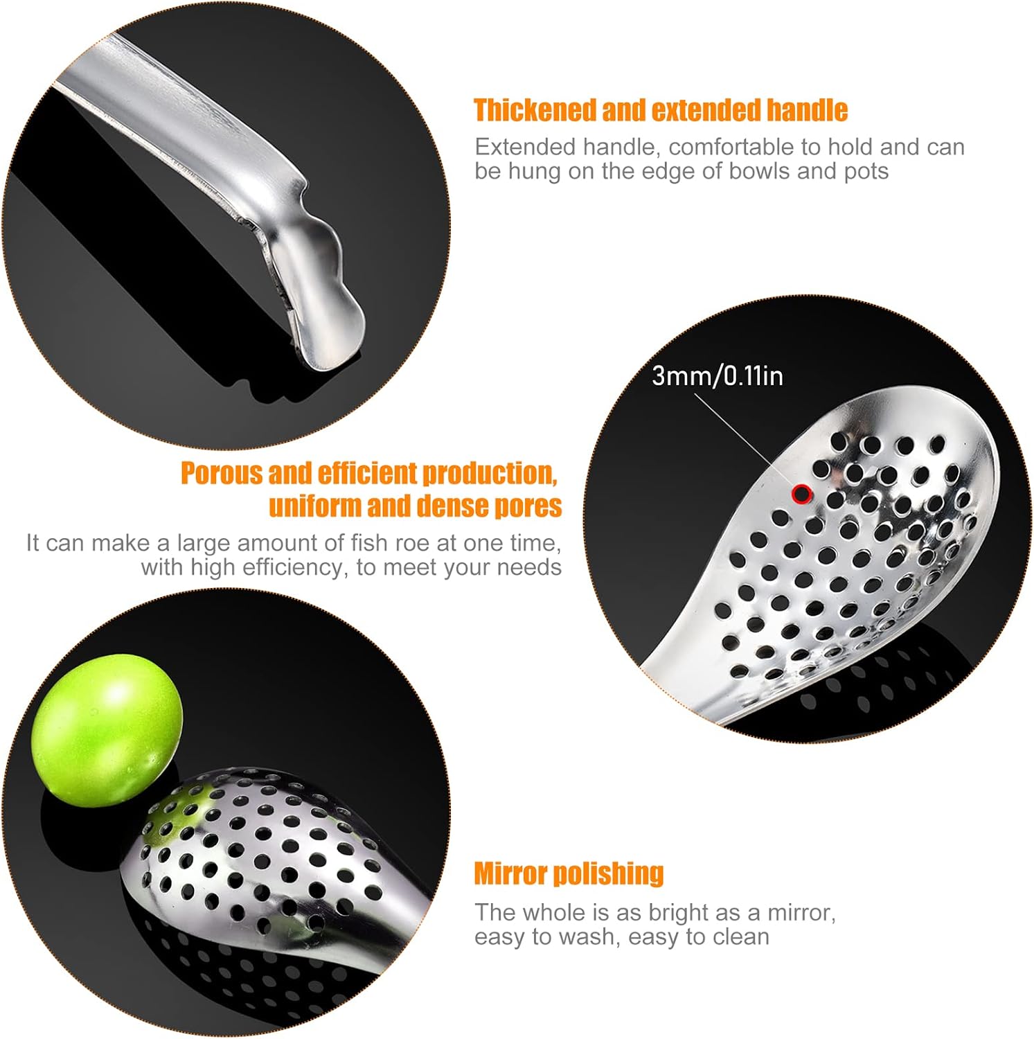 3 Pieces Spherification Spoon, Stainless Steel Caviar Spoon, Small Slotted Spoons to Take Out Olives Capers for Jar, Molecular Gastronomy Bar Egg Spoon Kitchen