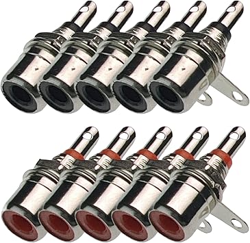 RCA Female Socket Panel Mount Solder Connector Red Black, 10 Pack