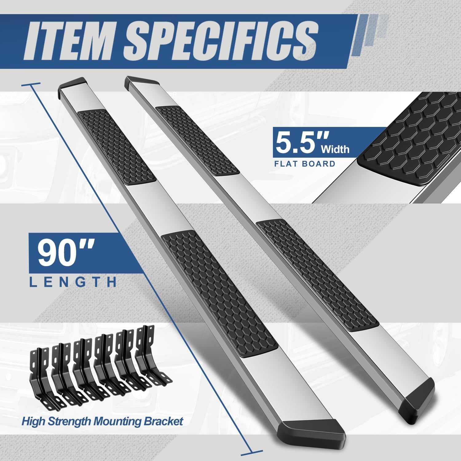 Auto Dynasty Running Boards Compatible with 1999-2016 Ford F250 F350 F450 F550 Super Duty Crew Cab, Stainless Steel Side Step Rail Nerf Bar, 5.5 Inches Step Bars, Polished Chrome