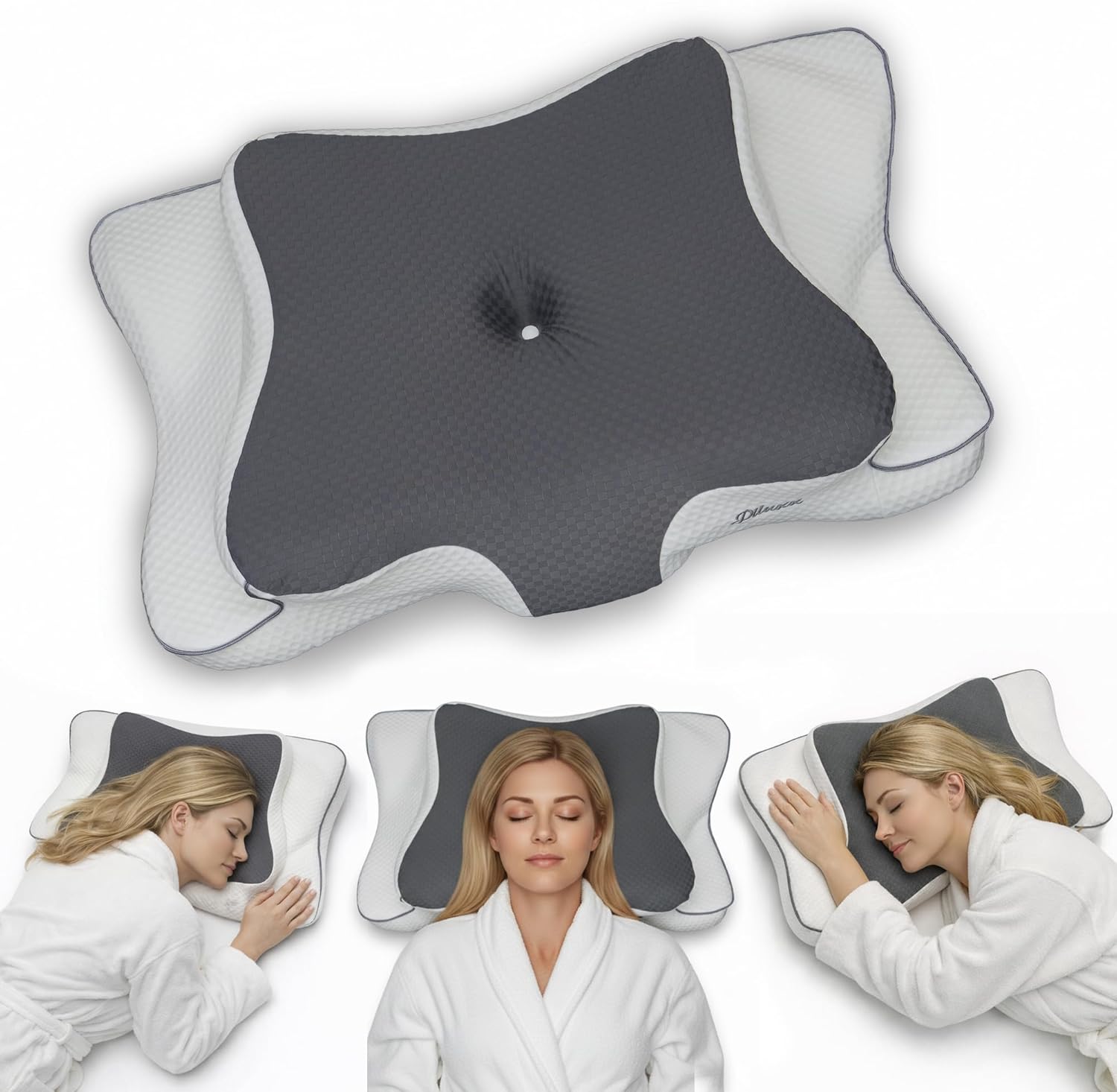 Cervical Neck Pillow for Sleeping – Cooling Memory Foam Cervical Pillow for Side Sleepers and Back Sleepers – Contour Ergonomic Neck Support (Grey/White, Cooling)