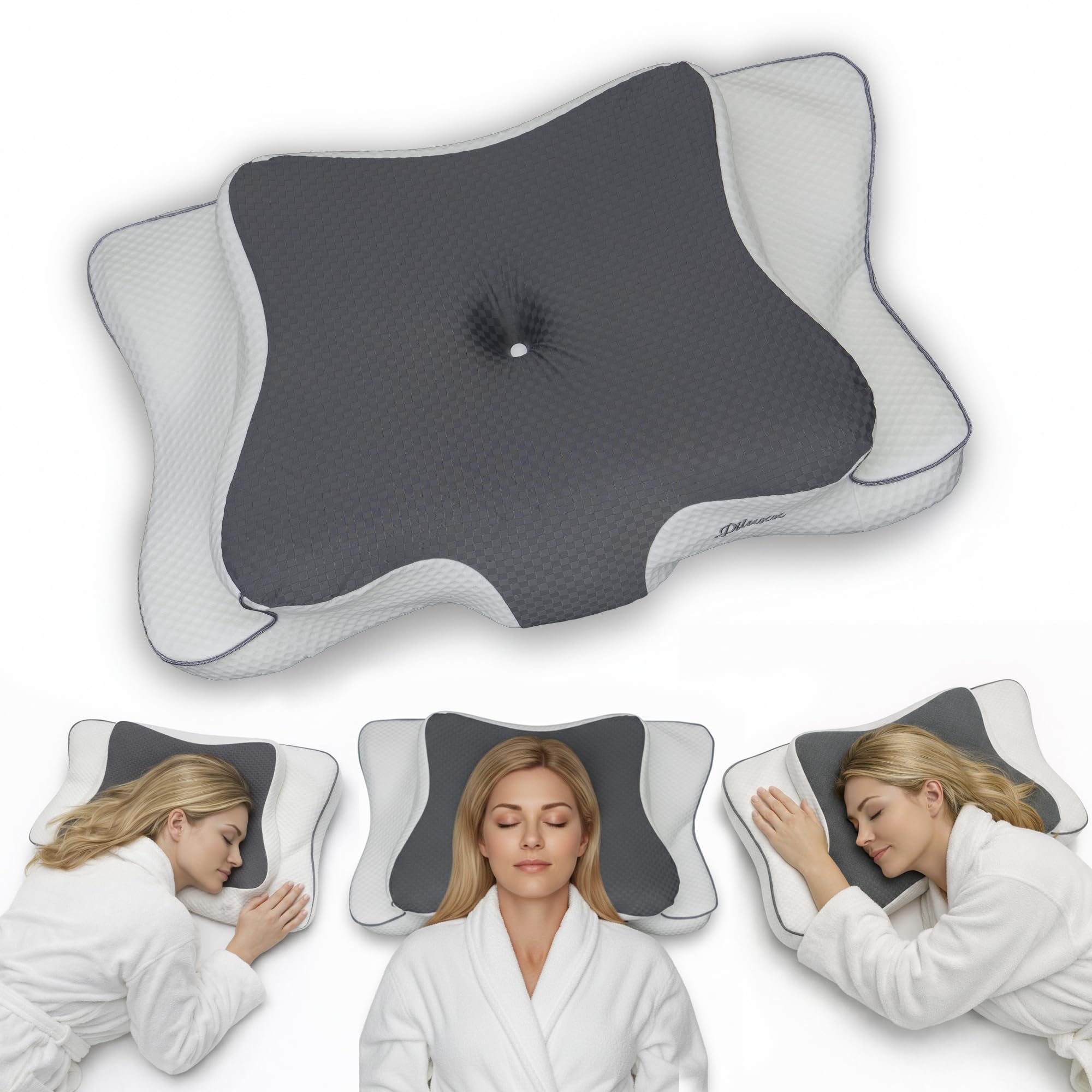 cervical neck pillow for sleeping – cooling memory foam cervical pillow for side sleepers and back sleepers – contour ergonomic neck support (grey/white, cooling)