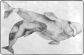 カーペット 水彩クジラ ラグ 91×60cm 洗える 滑り止め付 1年中使えるタイプ 床暖房 ふわっと手触り