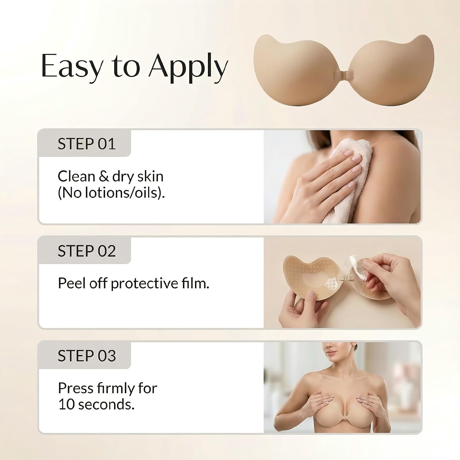 Ultra-Thin Disposable Adhesive Bra, 6 Pack Single-Use Sticky Push Up Bra, Strapless Backless Invisible Bra for Women