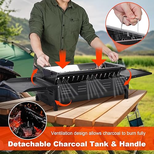 Miniatura 5 de Parrilla de carbón portátil  Parrilla plegable de 26 pulgadas, parrilla Hibachi, parrilla de barbacoa al aire libre para patio trasero, camping,