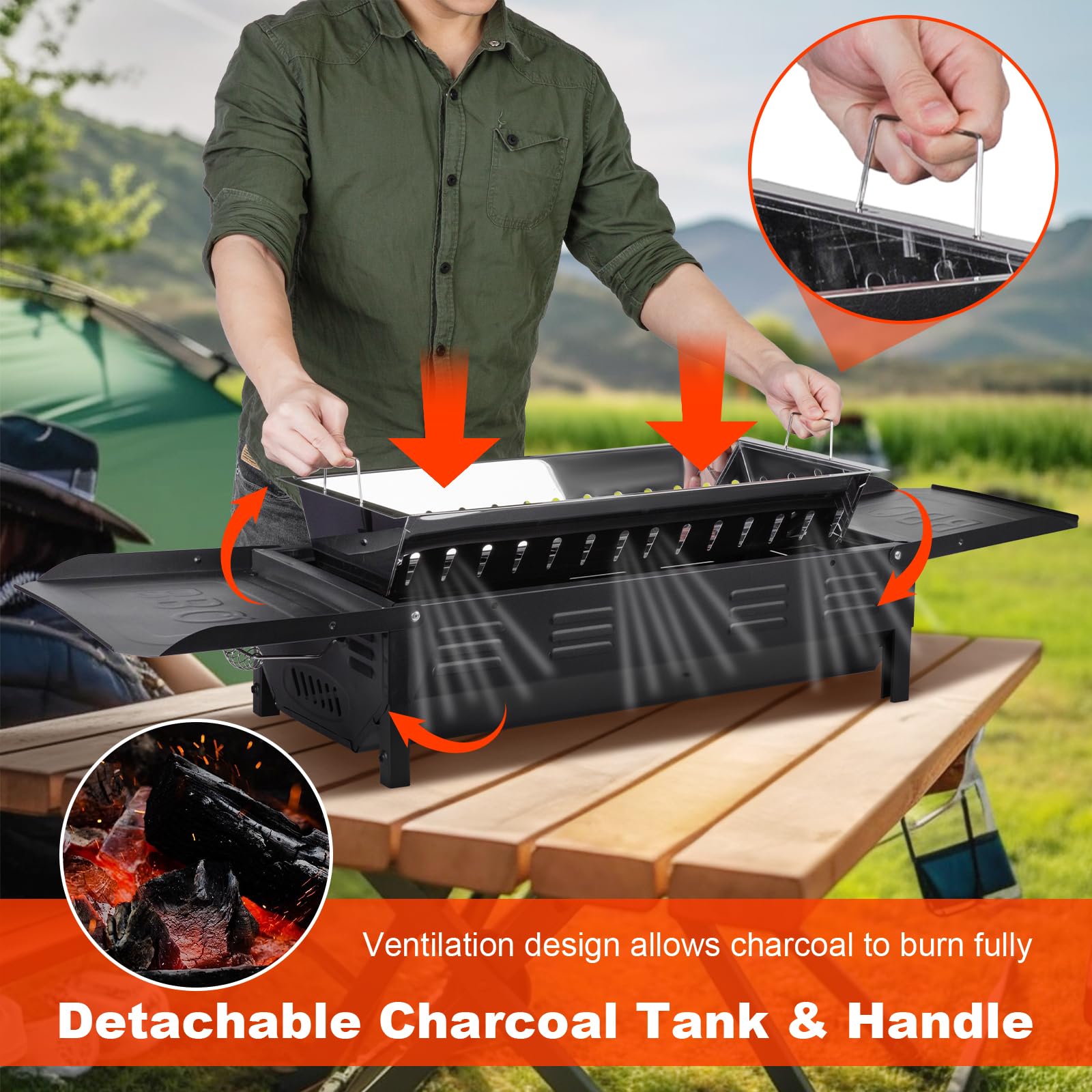 Parrilla de carbón portátil – Parrilla plegable de 26 pulgadas, parrilla Hibachi, parrilla de barbacoa al aire libre para patio trasero, camping, viajes, fiesta, picnic, Acción de Gracias 5