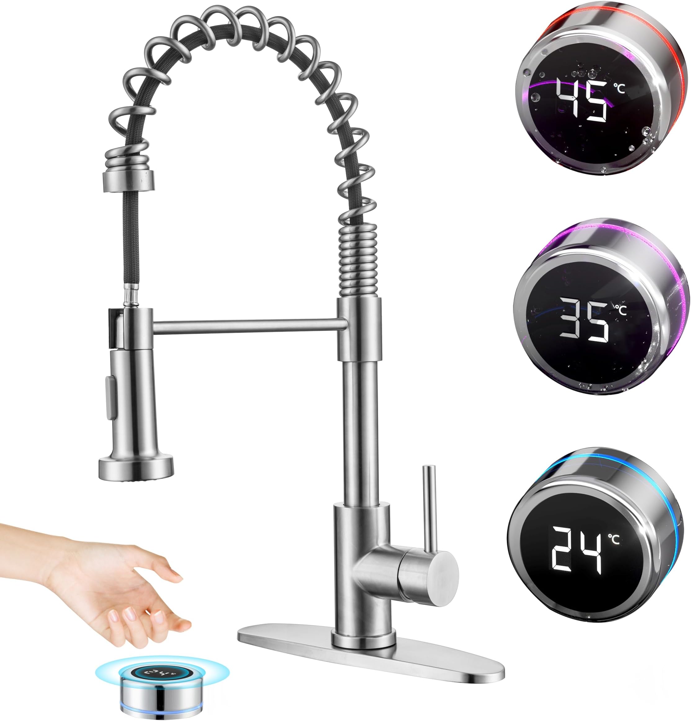 FORIOUS Black Kitchen Faucet With Soap Dispenser And Pull