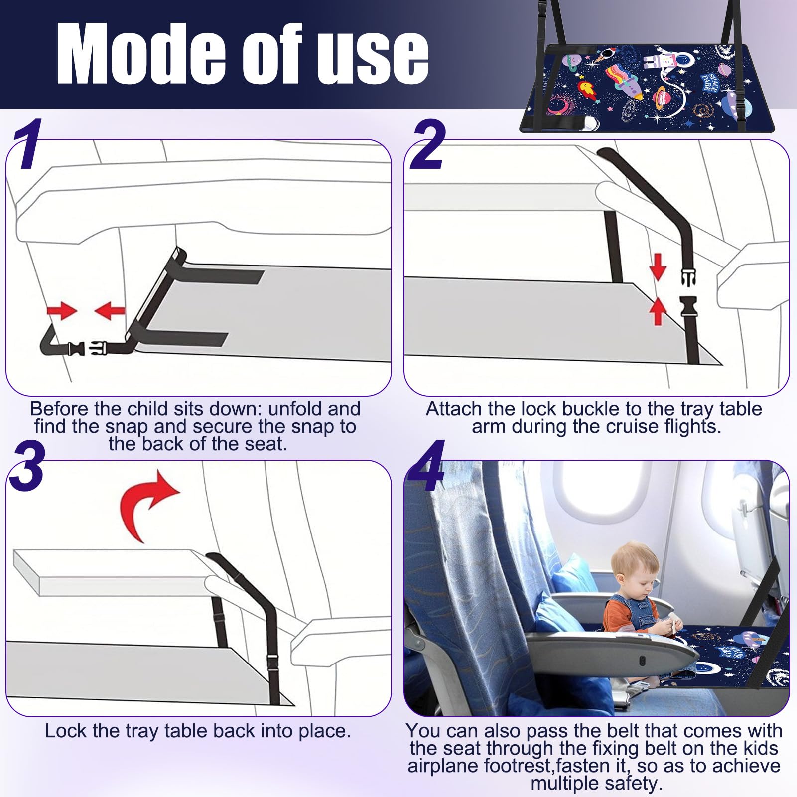 Estensione del sedile per bambini, poggiapiedi aereo, 79 x 44 cm, poggiapiedi per aereo, leggero e pieghevole, prolunga per viaggi in volo per bambini