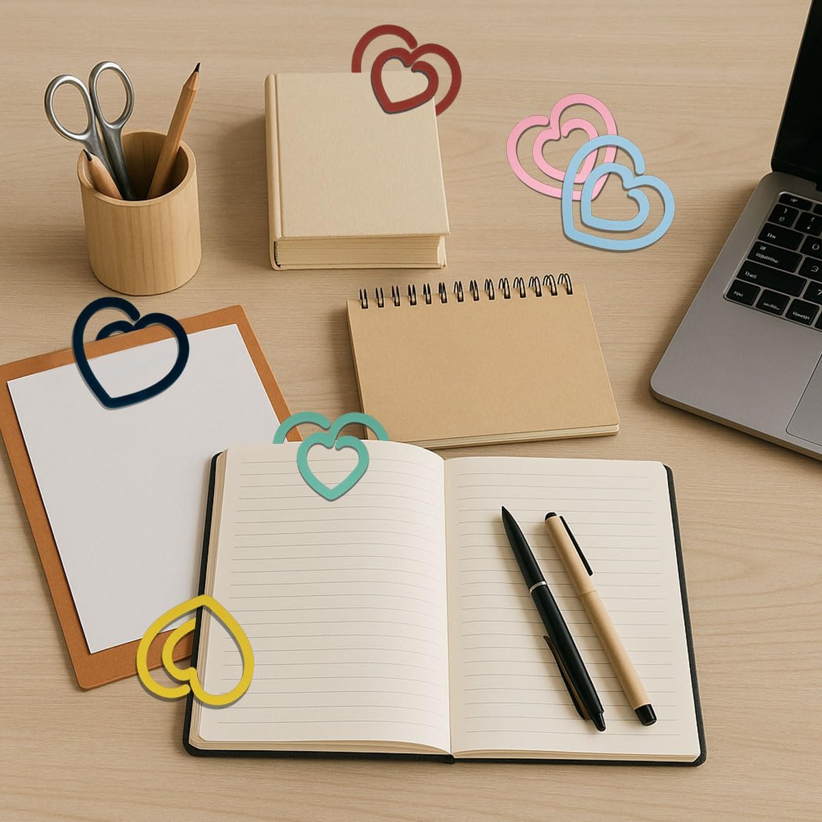 Cute Heart Paper Clips, Jumbo Acrylic Bookmark Clips in 6 Colors, Large Decorative Stationery for School, Office, DIY Crafts, 3.9x3.6 in