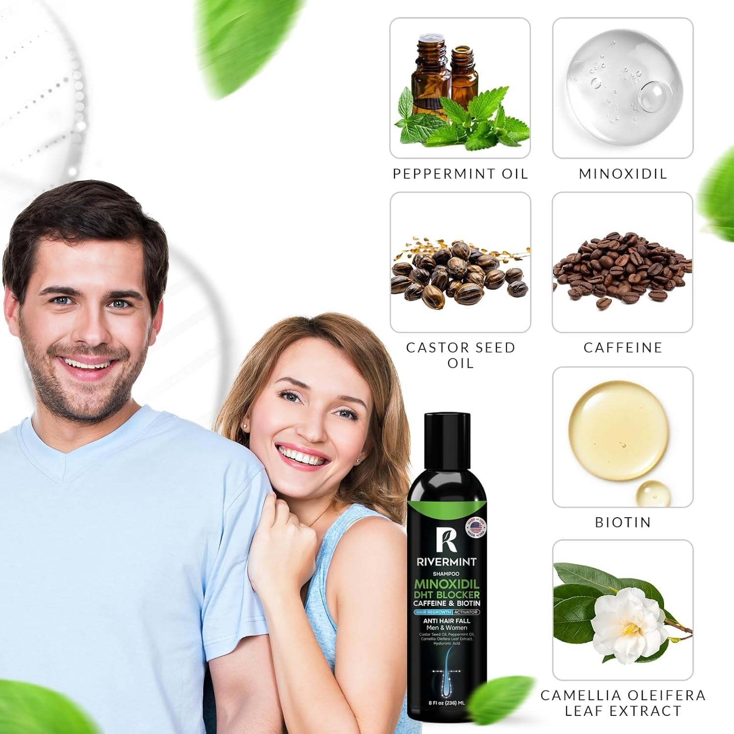 Hair Strengthening Minoxidil Shampoo Castor Oil, Biotin, Avocado Oil, Caffeine, Saw Palmetto, Onion, and Redensyl Hair Regrowth & Thickening Support Sulfate-Free, Paraben-Free, for Men & Women