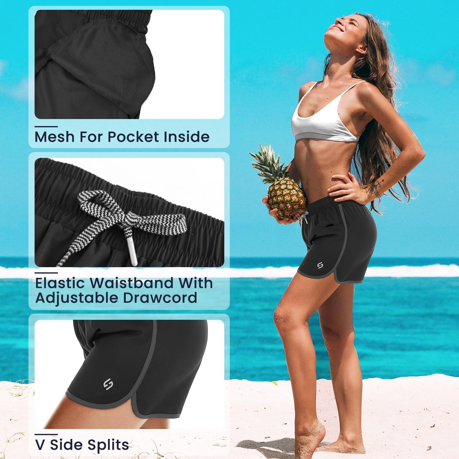 HODOSPORTS Women's 4" Swim Shorts Quick Dry Board Shorts Swimsuit Bottom with Pockets - Image 5