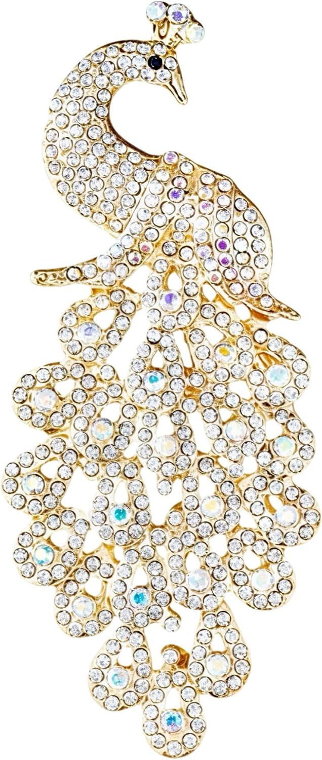 Gorgeous Sparkly Crystal Peacock Brooch Pin for Women
