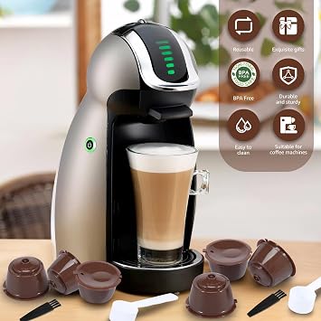 6Pcs Reusable Coffee Capsule for Dolce Gusto, Refillable Coffee Capsules Pods Reusable Coffee Filter with 2 Spoon and 2 Brush Multipurpose Coffee Capsule Kit for Ground Coffee Filter Coffee
