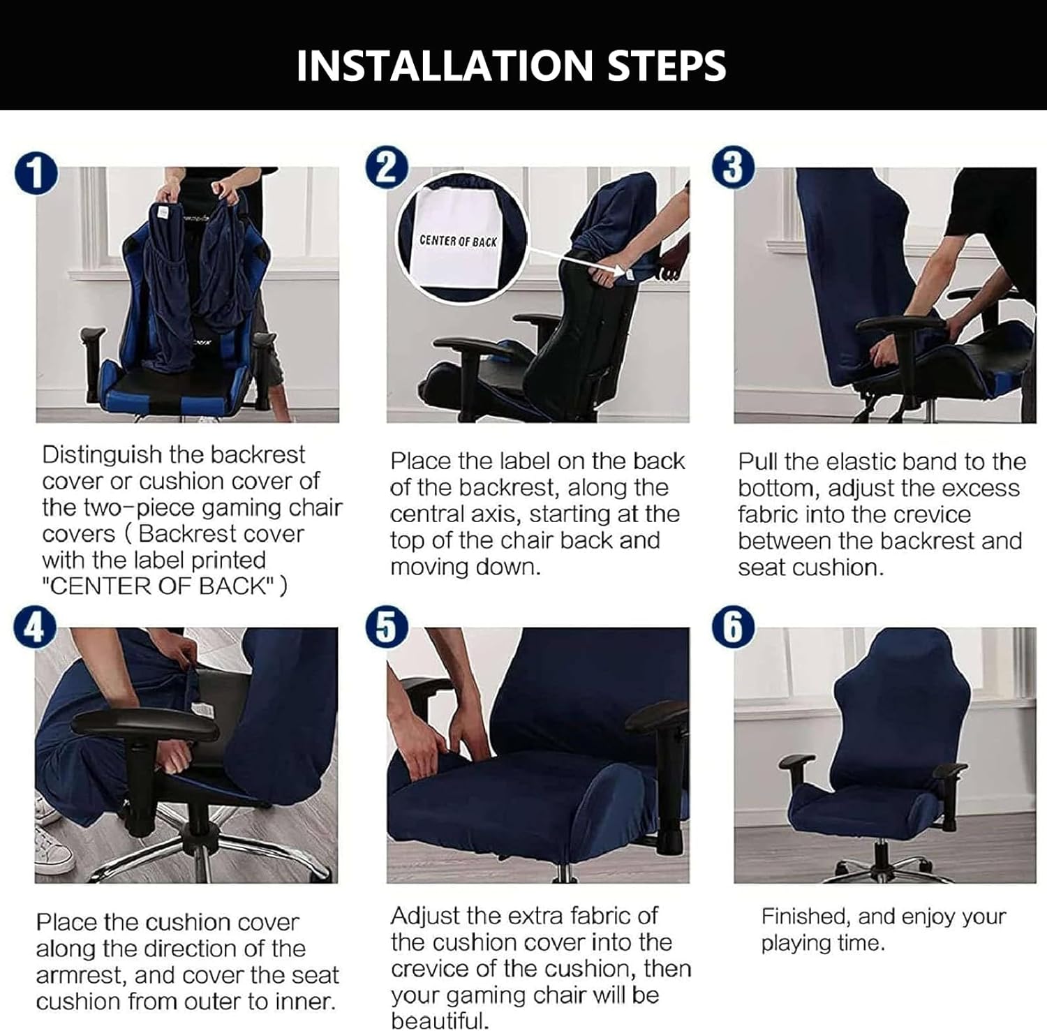 Gaming Chair Cover with Armrest Stretch Game Computer Office Desk Chairs Covers, Rotating Armchair Slipcovers Protector, for Games Room Office,Black,2 Packs