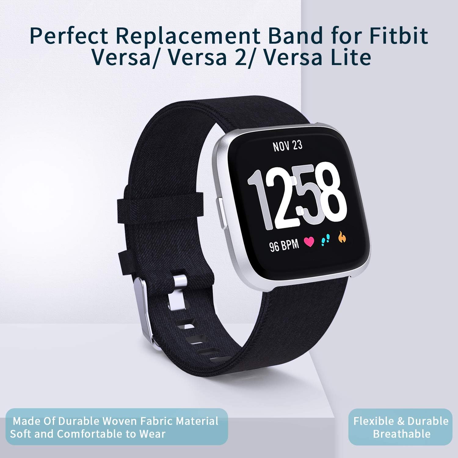 Welltin Bands Compatible with Fitbit Versa/Fitbit Versa 2/Fitbit Versa Lite for Women Men, Breathable Woven Fabric Strap, Quick Release, Adjustable Replacement Wristband for Fitbit Versa Smart Watch