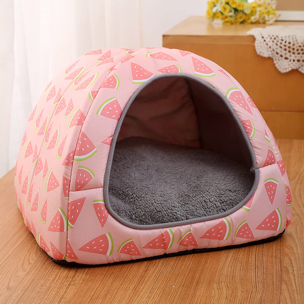 Katzenhöhle Bett Igloo – Faltbares Haustiernest Mit Kissen, Waschbar Und Kuschelig, Größe Bis 50x50x40 Cm