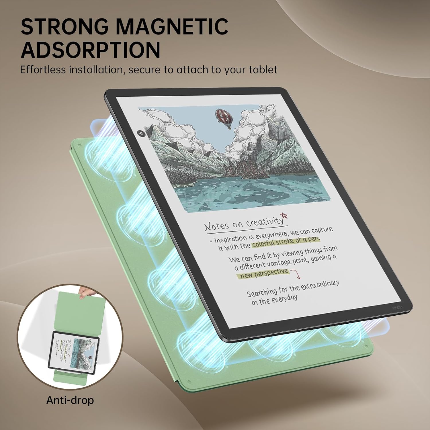 MoKo Magnetic Case for 11" Kindle Scribe 3rd & Colorsoft 1st, Green Flower image 3