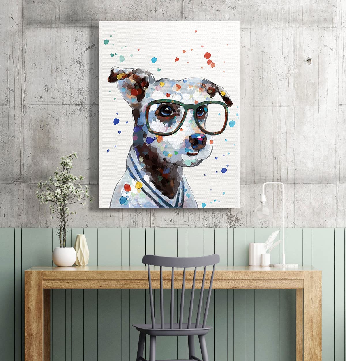 Amazon.co.jp: 犬の絵画キャンバスウォールアートカラフルな