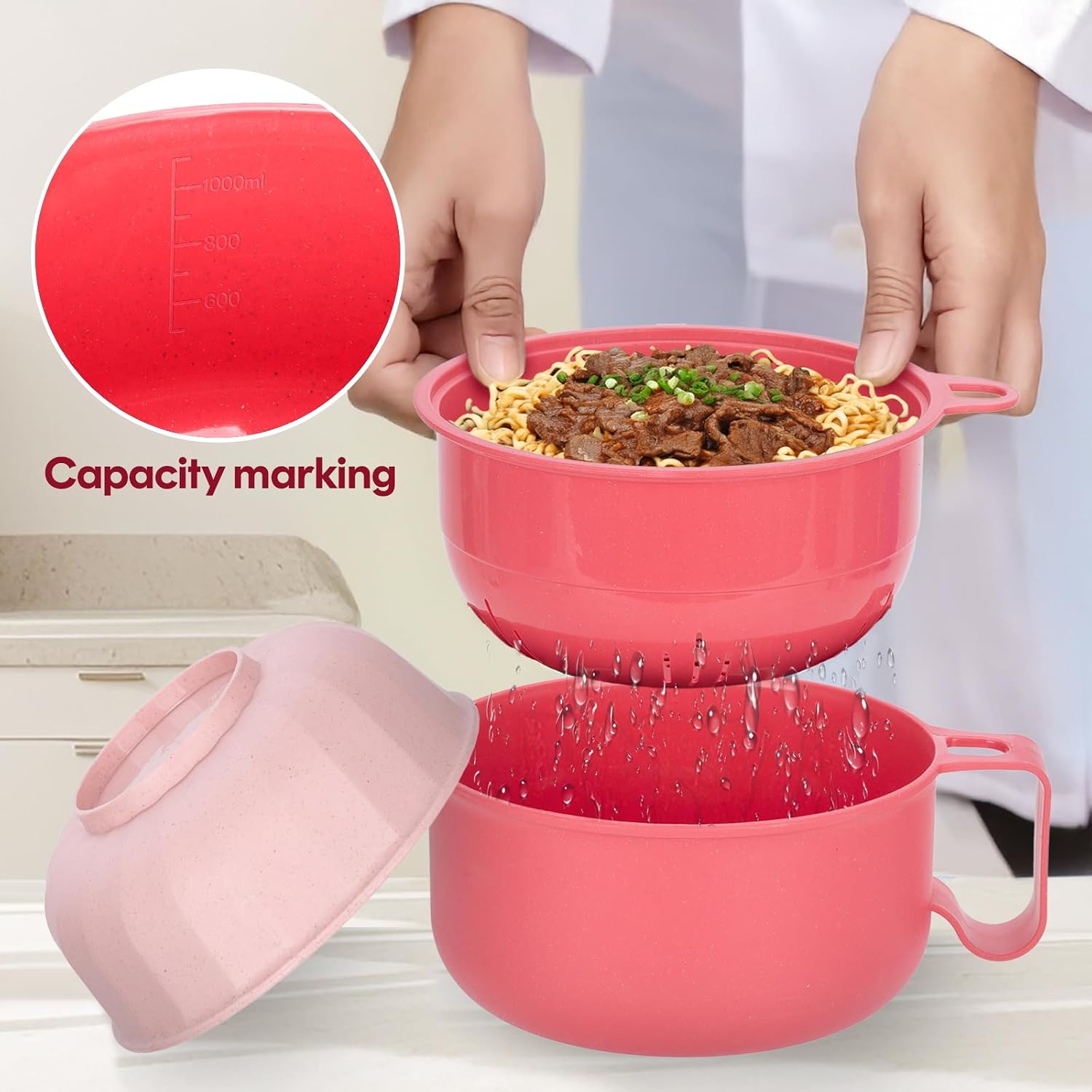 Large Ramen Bowl,40oz Ramen Noodle Bowls Microwavable, Ramen Cooker with strainer, Microwave Pasta Cooker, Gift for College Boys Girls Male Female Dorm Room Essentials Instant Lunch image 2