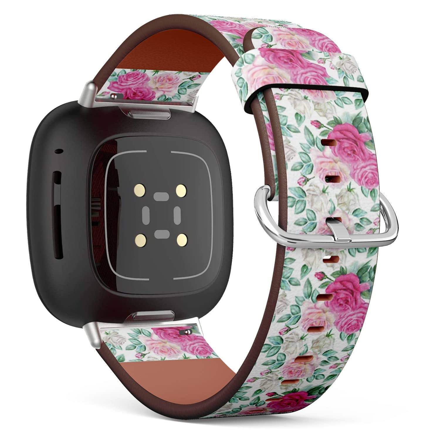 CJBROES Replacement Leather Watch Band, Compatible with Fitbit Versa 3 and Fitbit Sense of Wristband Bracelet Accessory - Watercolor-Roses