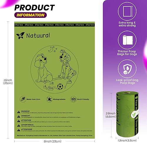 Miniatura 10 de Bolsas para excrementos de perro, 1050 unidades con dispensador de correa (70 rollos), bolsas biodegradables para excrementos ecológicas y fáciles