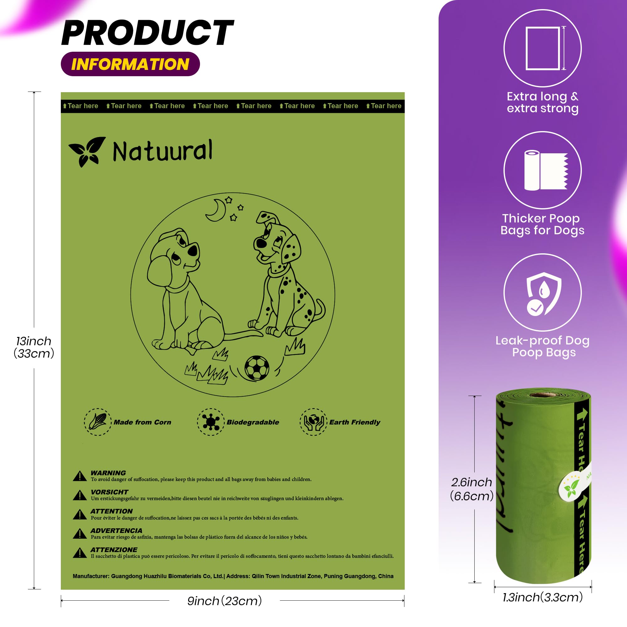 Dog Poop Bags with Leash Dispensers,150 Counts (10 Rolls), Biodegradable Poop Bags Made of Cornstarch - Image 2