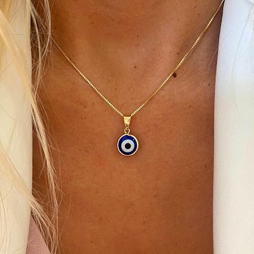 Miniatura 4 de Collar contra el mal de ojo para mujer, chapado en oro de 14 quilates, delicado collar de mal de ojo, collar con dije de ojo de diamante azul