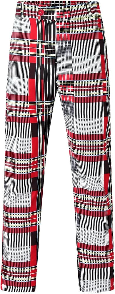 Men's Plaid Slim Fit Dress Pants Stretch Flat-Front Business Casual Pants  Skinny Elastic Expandable-Waist Chinos Trousers Red at Amazon Men's Clothing  store