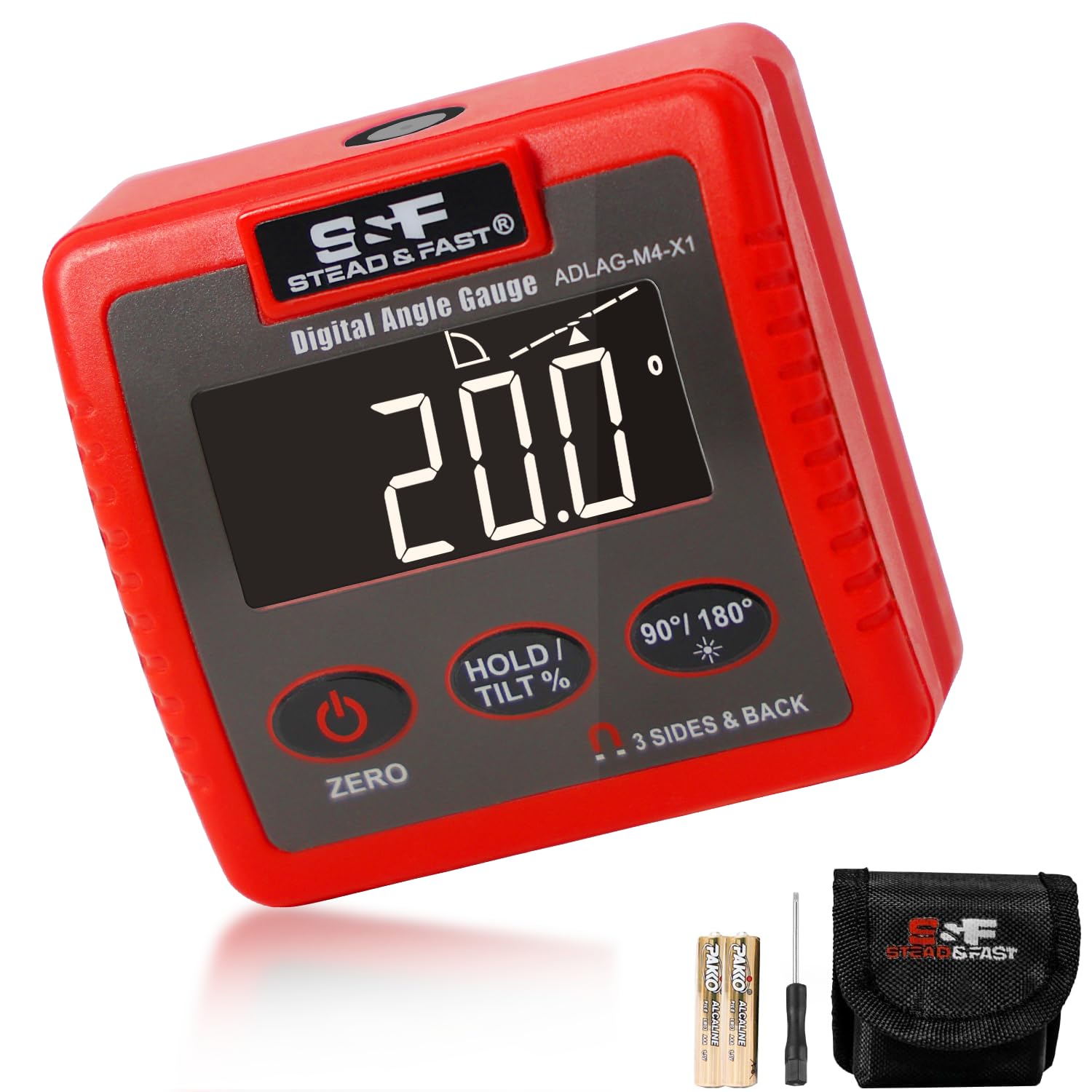 S&F STEAD & FAST Digital Angle Finder Magnetic with 4 Surface Magnets, Large LCD Display Digital Inclinometer, Magnetic Angle Gauge for Table Saw, Woodworking
